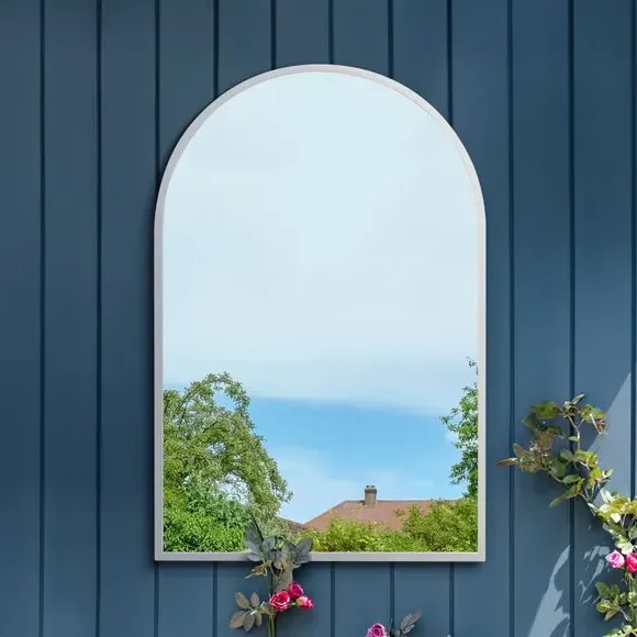 Arched Wall Mirror Indoor Outdoor - White, Metal