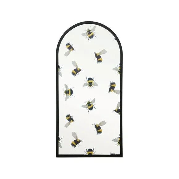 Arched Wall Mirror with Bee Decals - Black, Metal