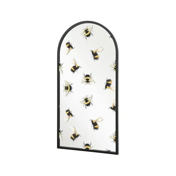 Arched Wall Mirror with Bee Decals - Black, Metal