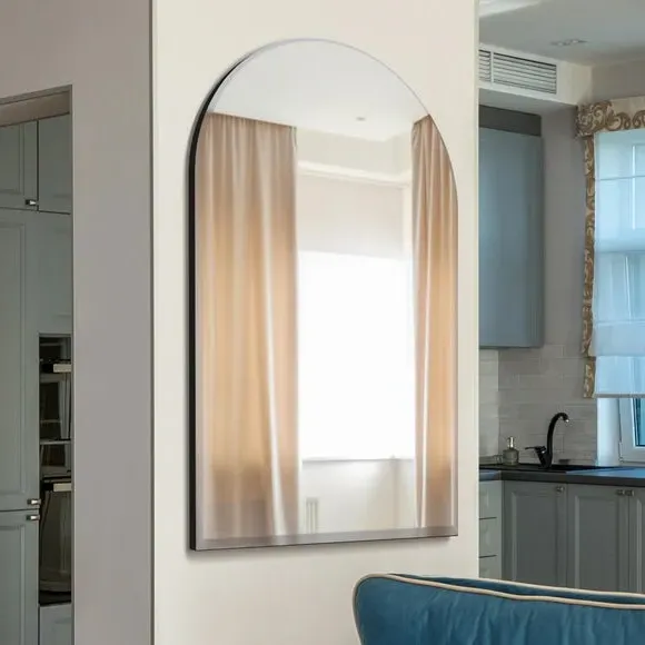 Arched Wall Mirror with Bevelled Edge - Black