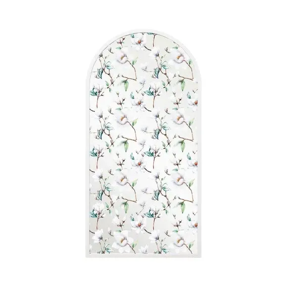 Arched Wall Mirror with Floral Decals - White