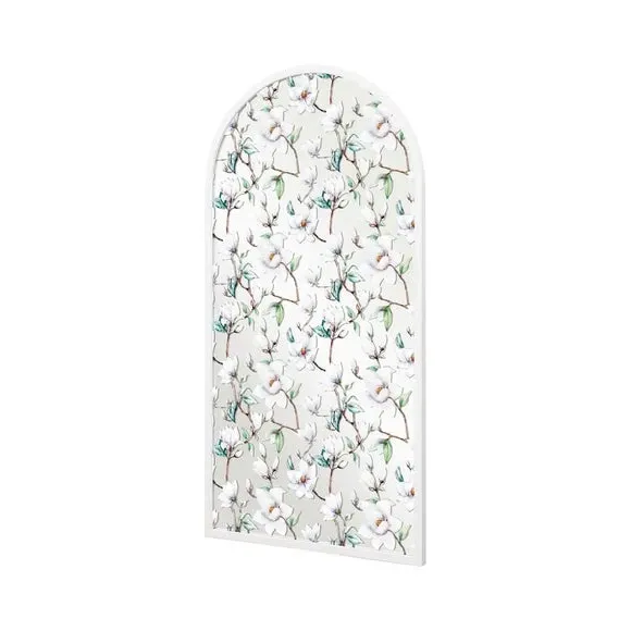 Arched Wall Mirror with Floral Decals - White