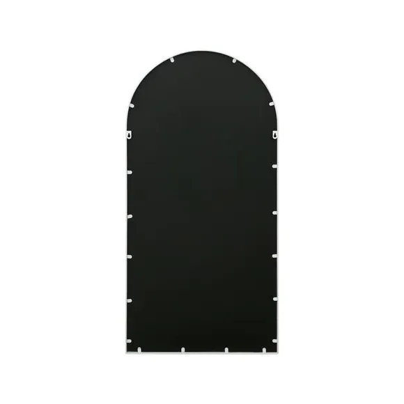 Arched Wall Mirror with Floral Decals - White Metal