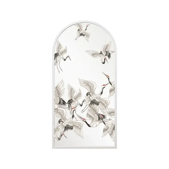 Arched Wall Mirror with Stork Decals - White, Metal