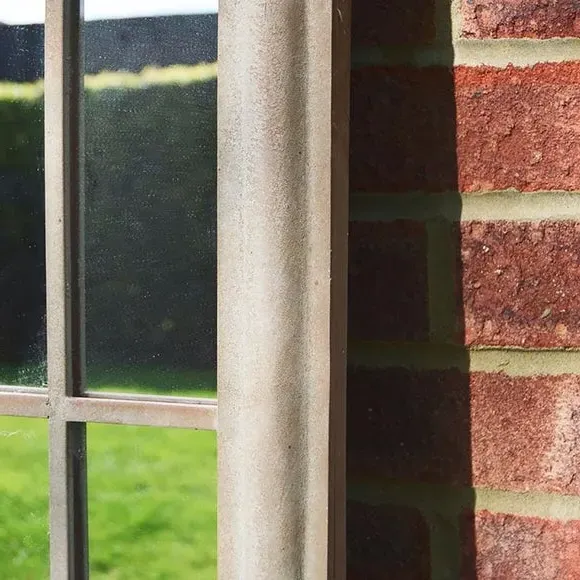 Arched Wall Mirror with Window Design - Natural, Iron