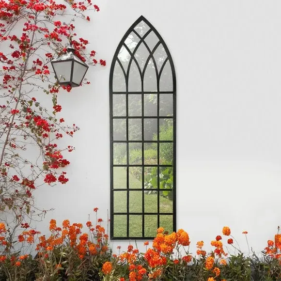 Arched Window Wall Mirror - Black, Metal image