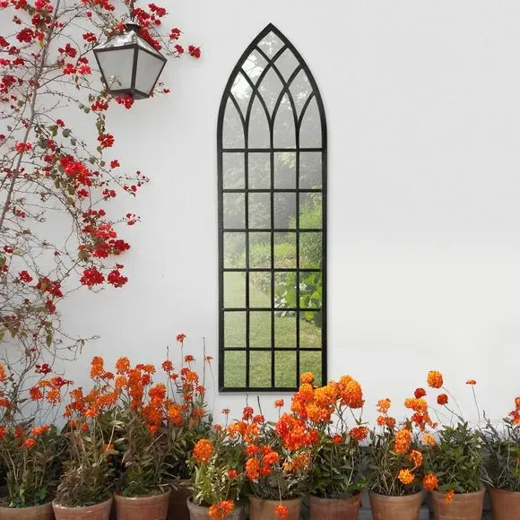 Arched Window Wall Mirror - Black, Metal