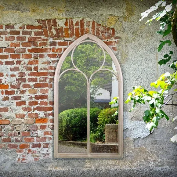 Arched Window Wall Mirror - Natural, Iron image