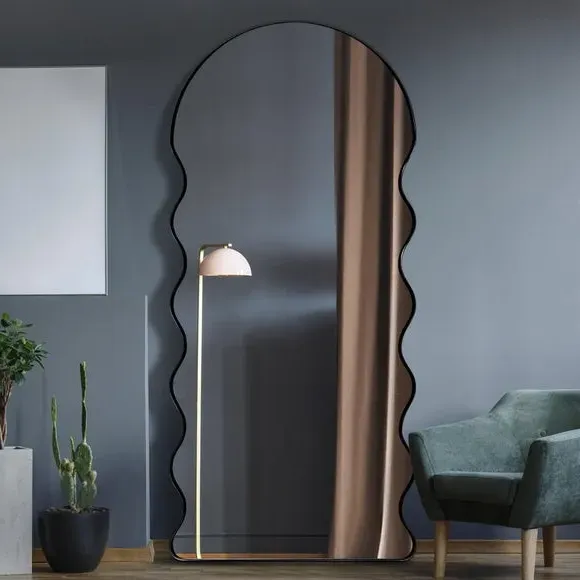 Dome Arch Wall Mirror with Wavy Frame - Black image