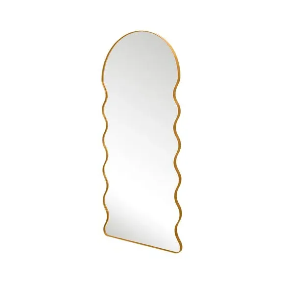 Dome Arch Wall Mirror with Wavy Frame - Gold