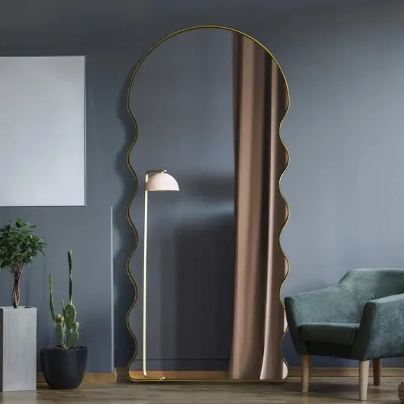 Dome Arch Wall Mirror with Wavy Frame - Gold