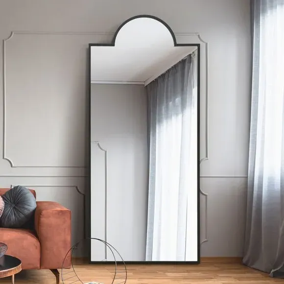 Full Length Arched Wall Mirror - Black, Metal