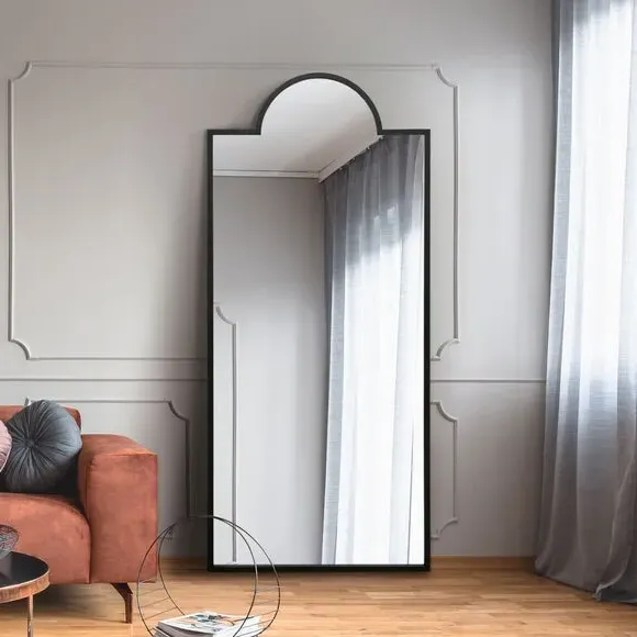 Full Length Arched Wall Mirror - Black, Metal image