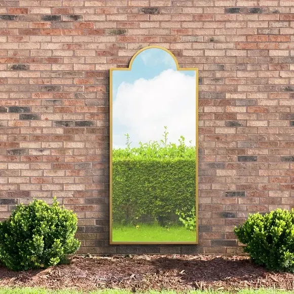 Full Length Arched Wall Mirror - Gold, Metal