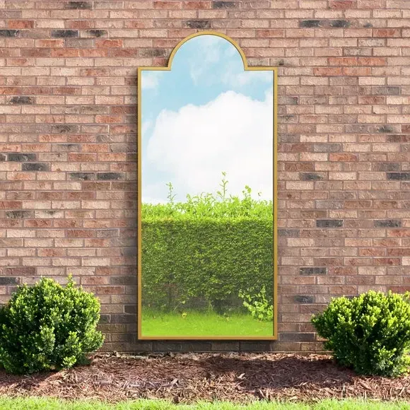 Full Length Arched Wall Mirror - Gold, Metal