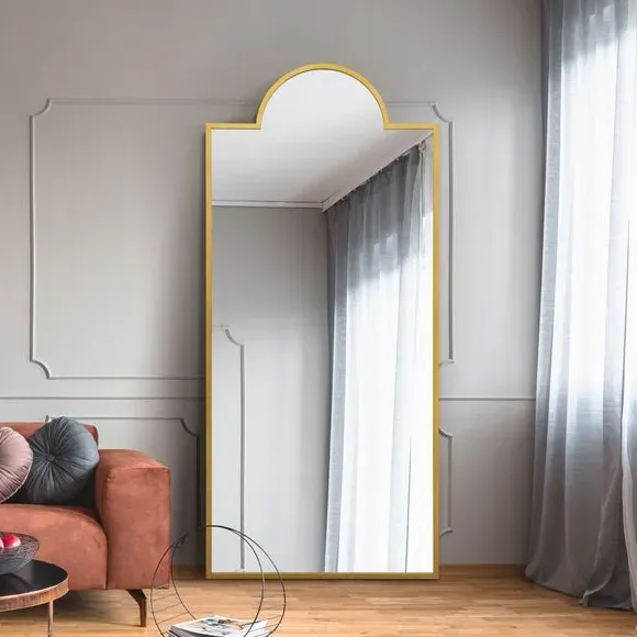 Full Length Arched Wall Mirror - Gold, Metal