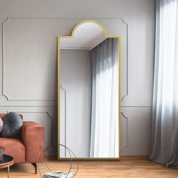 Full Length Arched Wall Mirror - Gold, Metal