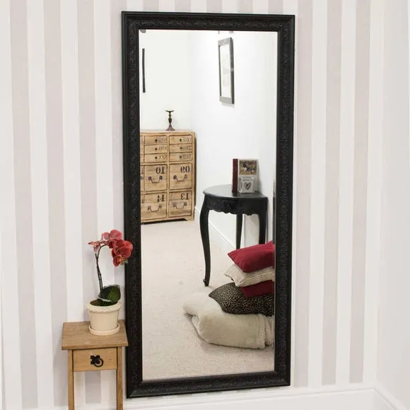 Full Length Wall Mirror with Scroll Design - Black image