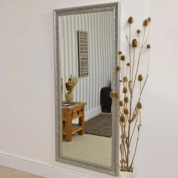 Full Length Wall Mirror with Scroll Design - Silver