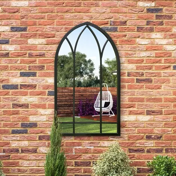 Gothic Arched Wall Mirror - Black, Metal