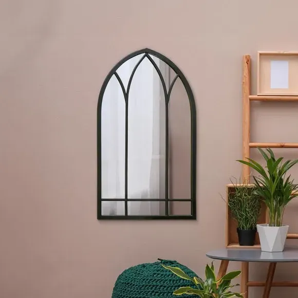 Gothic Arched Wall Mirror - Black, Metal image