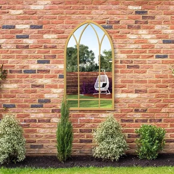 Gothic Arched Wall Mirror - Gold, Metal