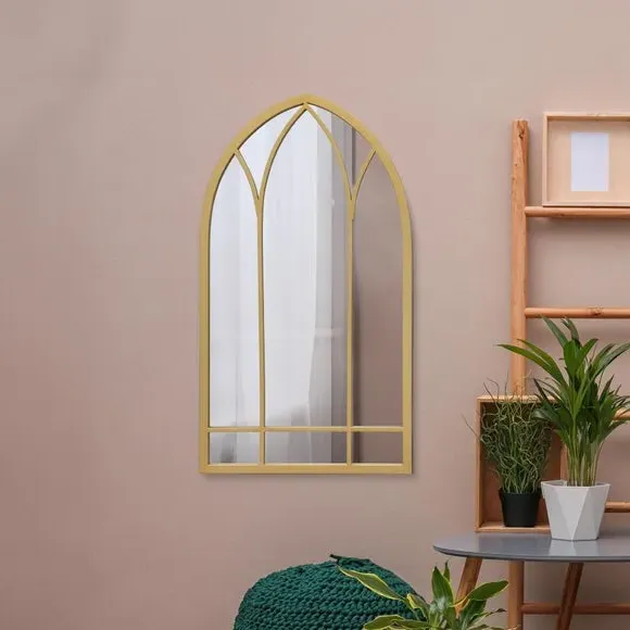 Gothic Arched Wall Mirror - Gold, Metal
