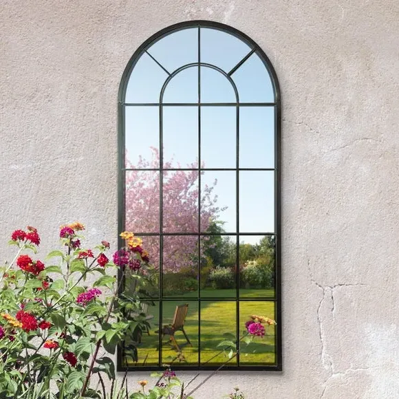 Lotus Wall Mirror Indoor Outdoor - Black, Iron image