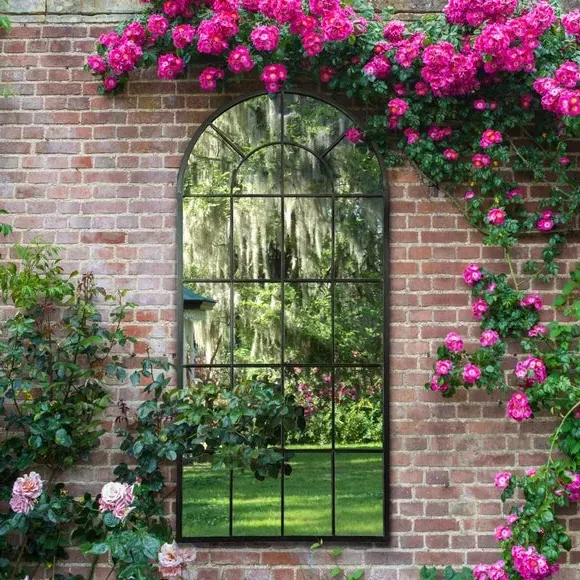 Lotus Wall Mirror Indoor Outdoor - Black, Iron