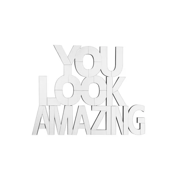 Mirrored Wall Art with Typography - Black