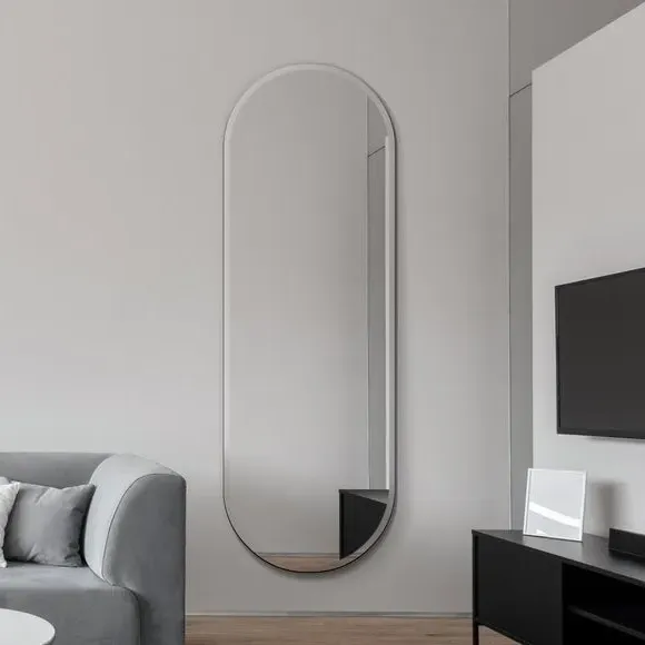 Oval Full Length Wall Mirror - Clear, Frameless image