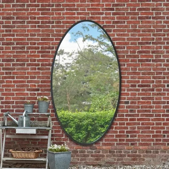 Oval Wall Mirror Indoor Outdoor - Black, Metal