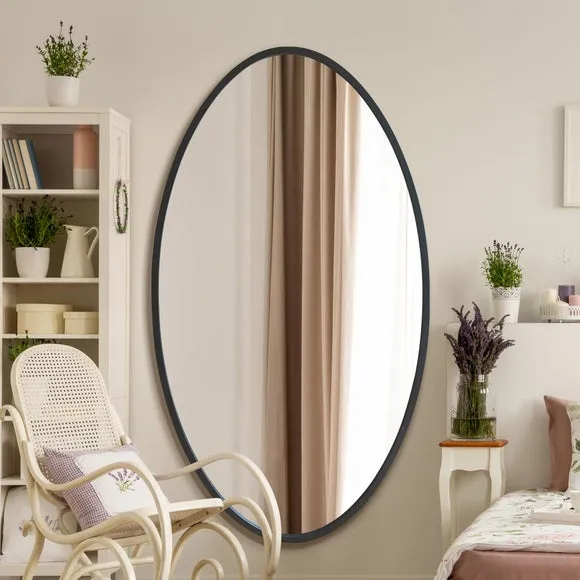 Oval Wall Mirror Indoor Outdoor - Black, Metal image
