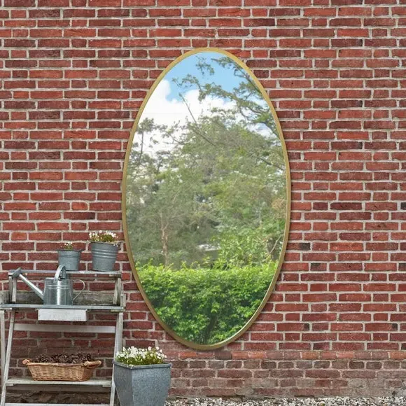 Oval Wall Mirror Indoor Outdoor - Gold, Metal