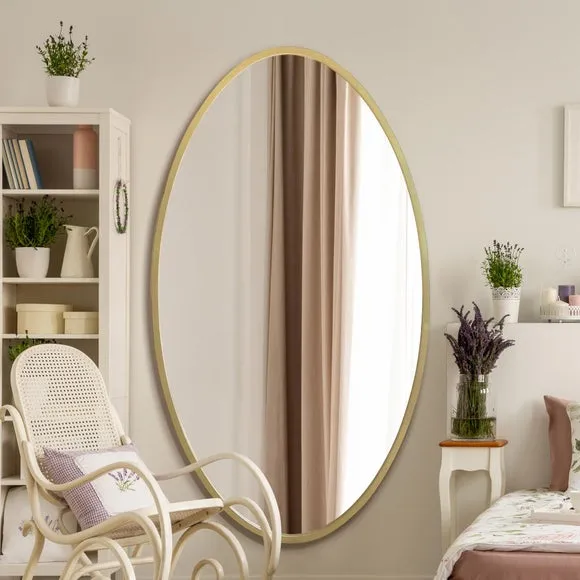 Oval Wall Mirror Indoor Outdoor - Gold, Metal