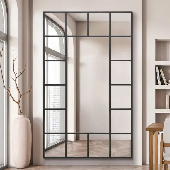 Rectangle Full Length Wall Mirror - Black, Metal image