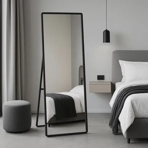 Rectangle Full Length Wall Mirror - Black, Oak