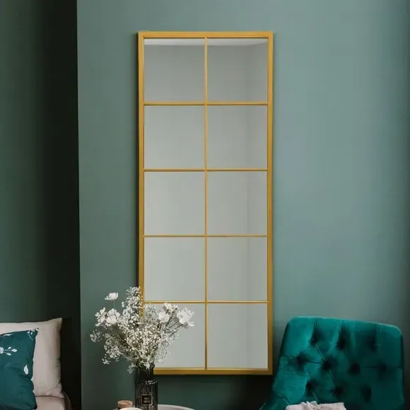 Rectangle Full Length Wall Mirror - Gold, Metal