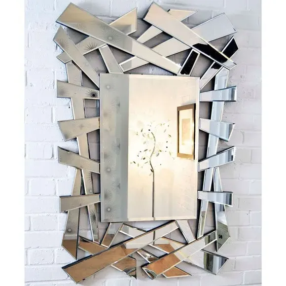 Rectangle Wall Mirror Abstract Design - Clear Glass
