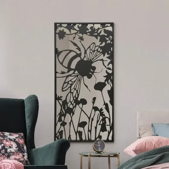 Rectangle Wall Mirror Bee Silhouette - Black Metal image
