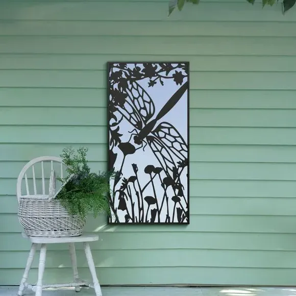 Rectangle Wall Mirror Dragonfly Design - Black Metal