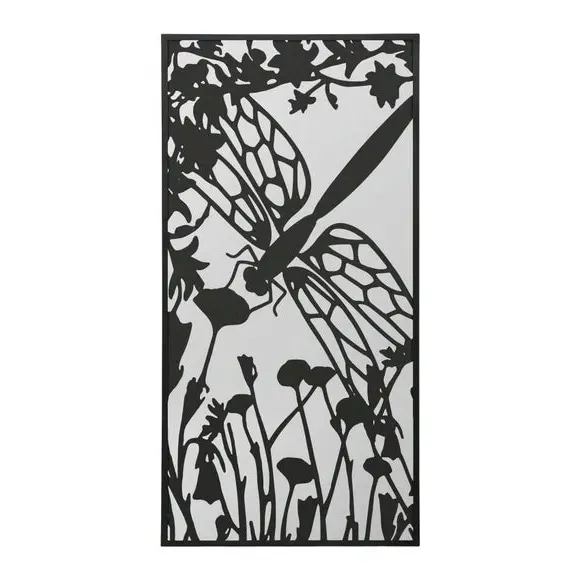 Rectangle Wall Mirror Dragonfly Design - Black Metal