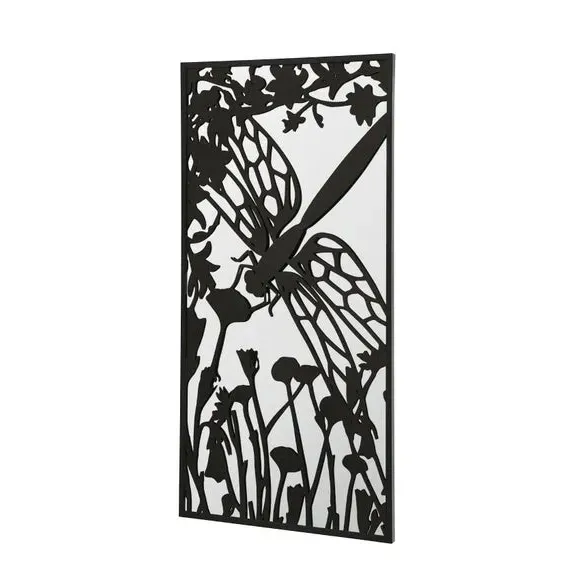 Rectangle Wall Mirror Dragonfly Design - Black Metal