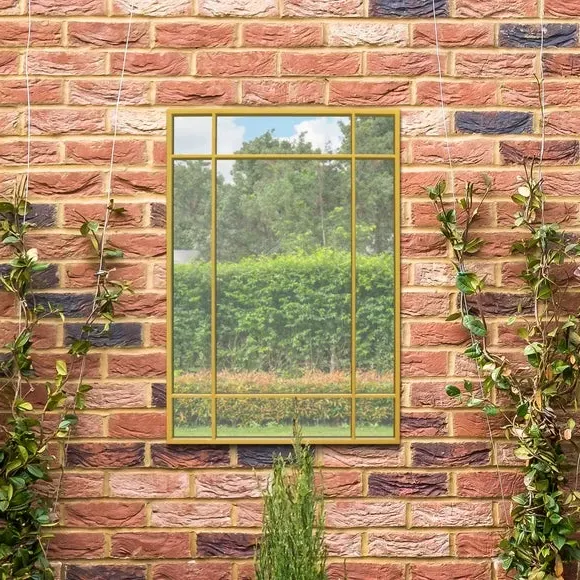 Rectangle Wall Mirror Window Design - Gold, Metal