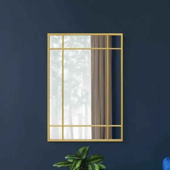 Rectangle Wall Mirror Window Design - Gold, Metal
