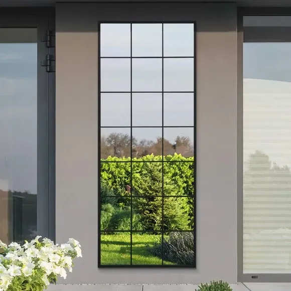 Rectangle Wall Mirror Window Style - Black, Metal