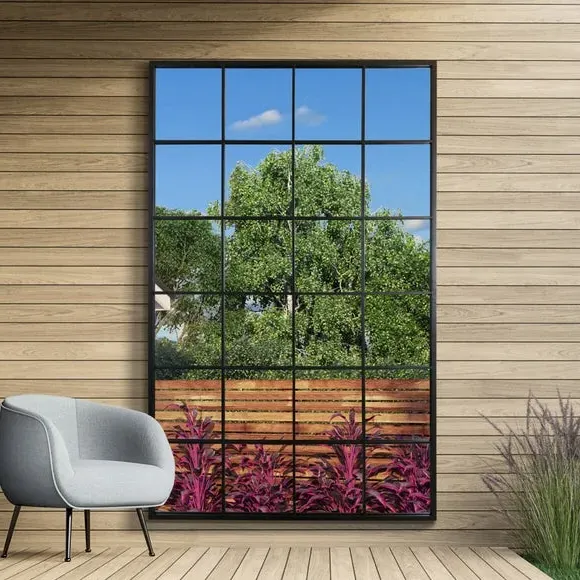 Rectangle Wall Mirror Window Style - Black, Metal