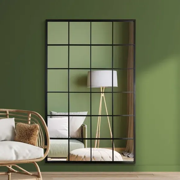 Rectangle Wall Mirror Window Style - Black, Metal