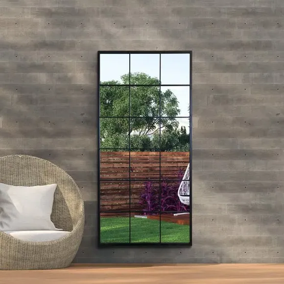 Rectangle Wall Mirror Window Style - Black, Metal