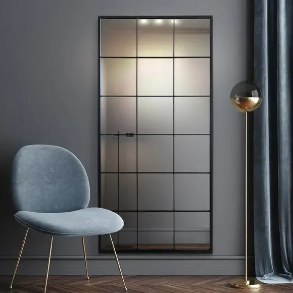 Rectangle Wall Mirror Window Style - Black, Metal image